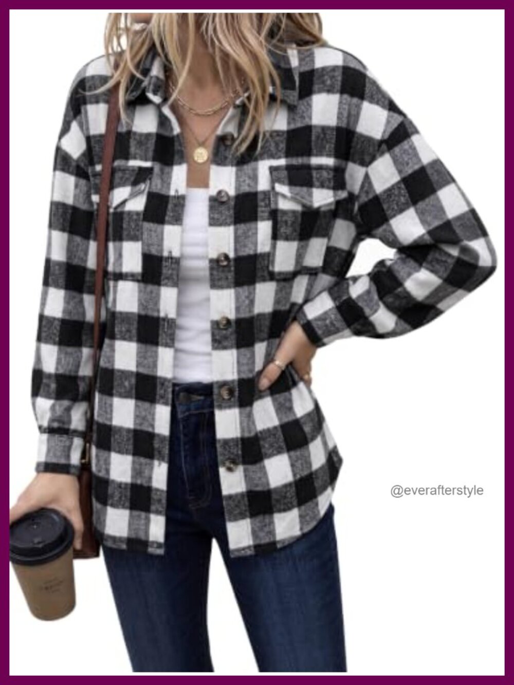 Plaid Flannel Shirt Long Sleeve Button Down Oversized Shacket